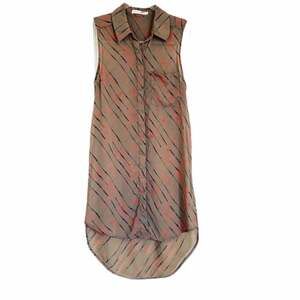 LUSH Longline Sleeveless Tunic Shirt Y2K Button Down Collared Sheer Brown Sz XS